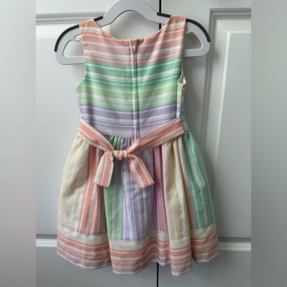 BONNIE JEAN Girls Striped Rainbow Linen Spring Dress (Size 4) - Picture 2 of 4